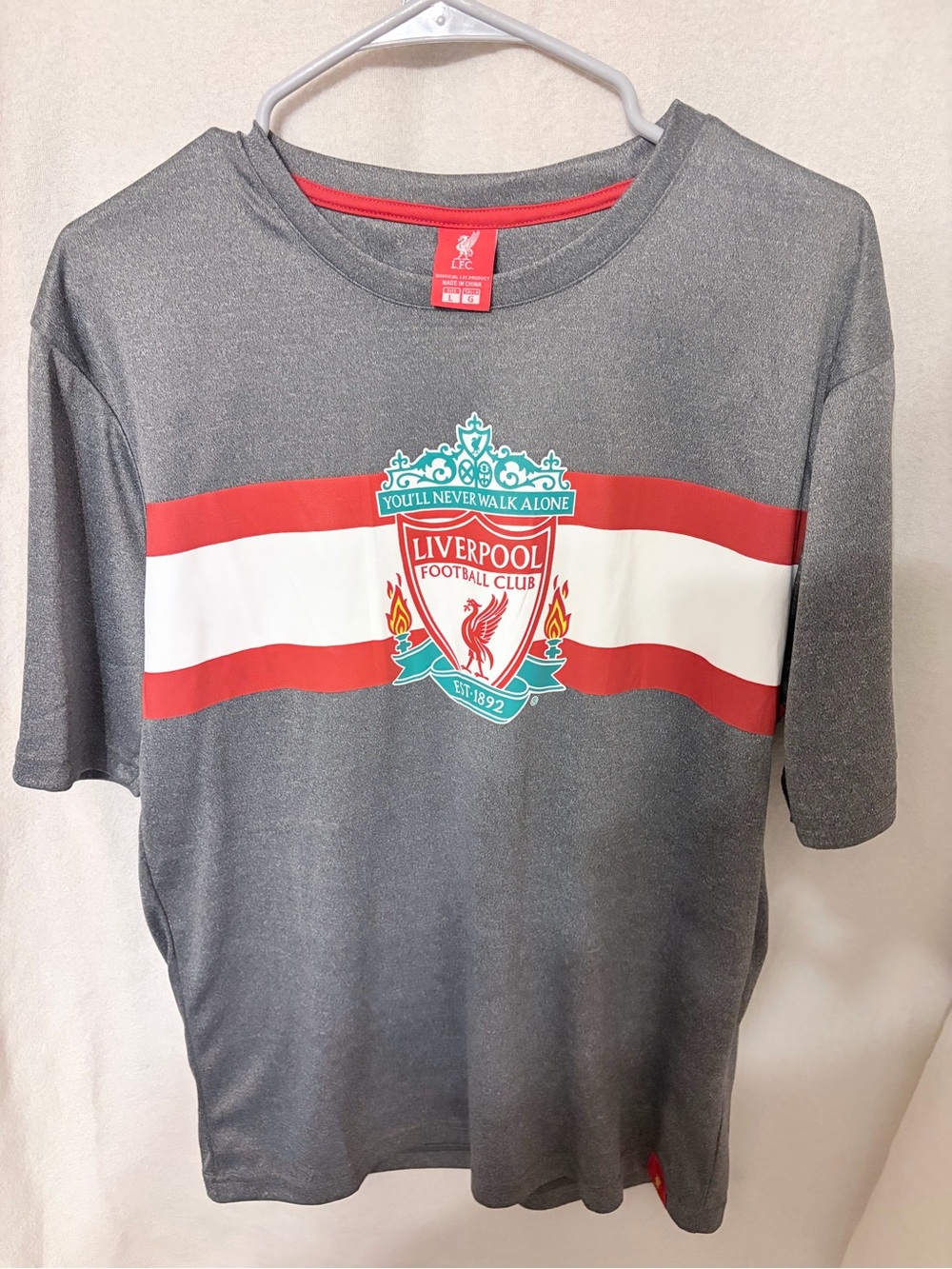 Liverpool Gray Tee with Red & White Chest Band